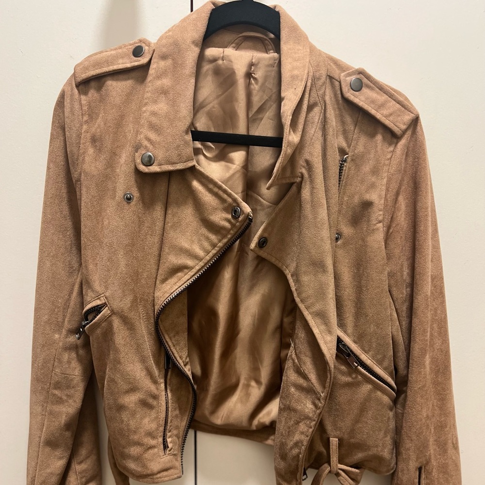 Brown Faux Suede Moto Jacket